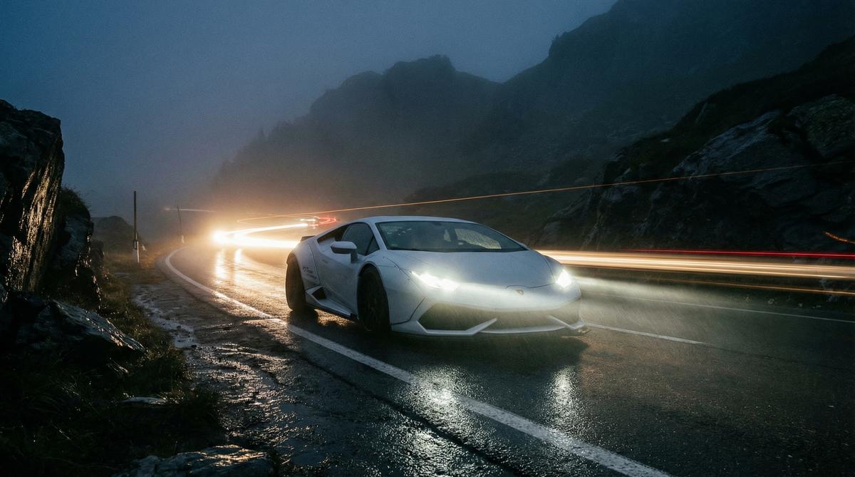 大奶汽车改装视频-夜间山路宽体跑车实拍